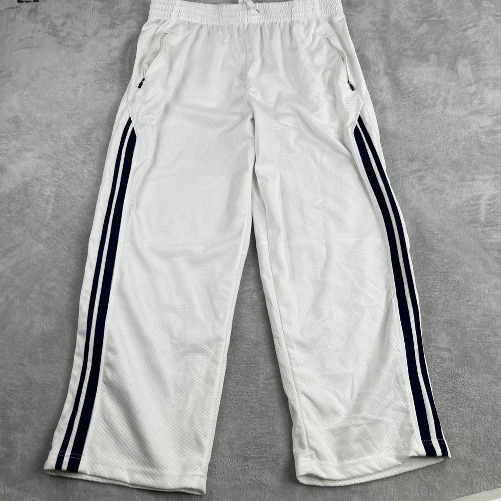 Starter Mesh Side Stripe Athletic Pants L White Basketball Gym Wide Leg Baggy